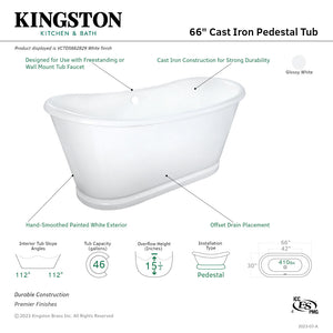 Aqua Eden VCTDS662829 66-Inch Double Slipper Cast Iron Skirted Pedestal Tub, White