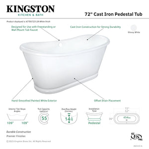 Aqua Eden VCTDS723129 72-Inch Double Slipper Cast Iron Skirted Pedestal Tub, White