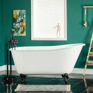 Onamia VCTND4828NT0 48-Inch Cast Iron Single Slipper Clawfoot Tub (No Faucet Drillings), White/Matte Black