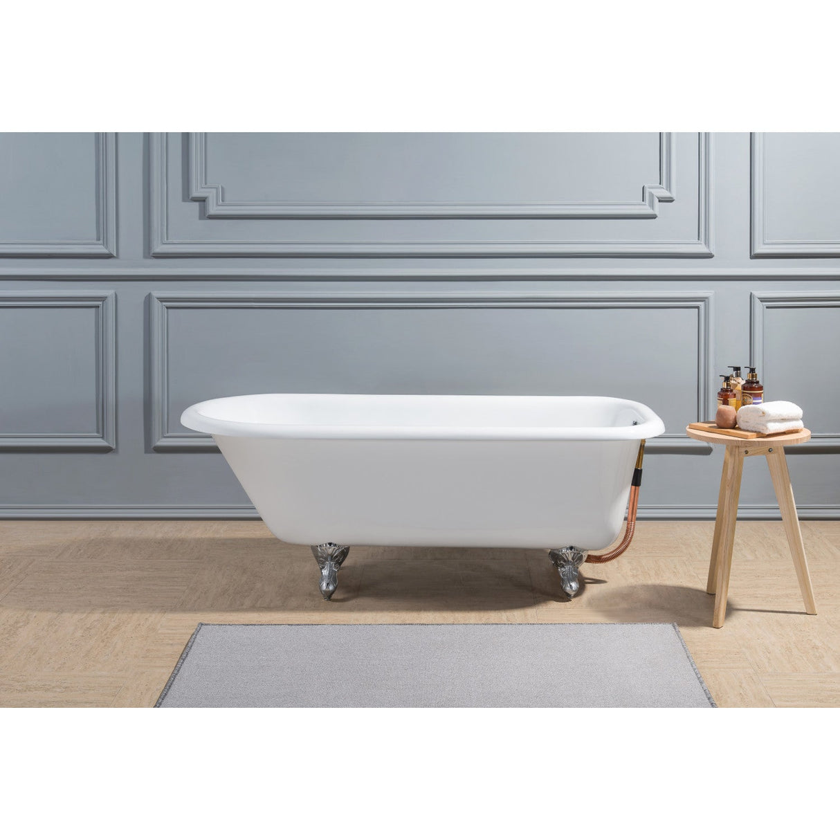 Aqua Eden VCTND483117W1 48-Inch Cast Iron Roll Top Clawfoot Tub (No Faucet Drillings), White/Polished Chrome