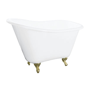 Tazatina VCTND5130NT7 51-Inch Cast Iron Single Slipper Clawfoot Tub (No Faucet Drillings), White/Brushed Brass
