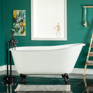 Aqua Eden VCTND5328NT0 53-Inch Cast Iron Single Slipper Clawfoot Tub (No Faucet Drillings), White/Matte Black