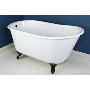 Aqua Eden VCTND5328NT5 53-Inch Cast Iron Single Slipper Clawfoot Tub (No Faucet Drillings), White/Oil Rubbed Bronze