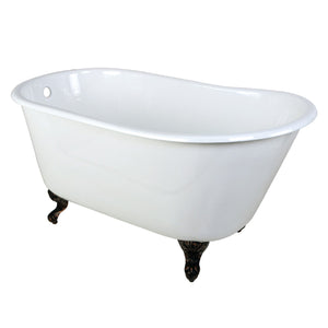 Aqua Eden VCTND5328NT5 53-Inch Cast Iron Single Slipper Clawfoot Tub (No Faucet Drillings), White/Oil Rubbed Bronze