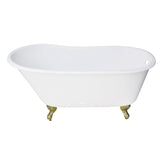 Aqua Eden VCTND5328NT7 53-Inch Cast Iron Single Slipper Clawfoot Tub (No Faucet Drillings), White/Brushed Brass