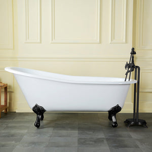 Tazatina VCTND5431B0 54-Inch Cast Iron Single Slipper Clawfoot Tub (No Faucet Drillings), White/Matte Black