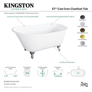 Onamia VCTND5728NT7 57-Inch Cast Iron Single Slipper Clawfoot Tub (No Faucet Drillings), White/Brushed Brass