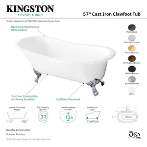 Aqua Eden VCTND5731B0 57-Inch Cast Iron Single Slipper Clawfoot Tub (No Faucet Drillings), White/Matte Black