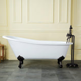 Aqua Eden VCTND5731B0 57-Inch Cast Iron Single Slipper Clawfoot Tub (No Faucet Drillings), White/Matte Black