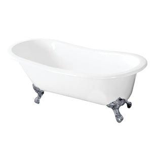 Tazatina VCTND5731B1 57-Inch Cast Iron Single Slipper Clawfoot Tub (No Faucet Drillings), White/Polished Chrome