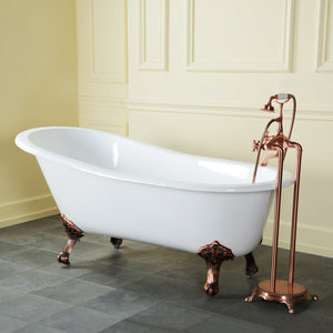 Tazatina VCTND5731B5 57-Inch Cast Iron Single Slipper Clawfoot Tub (No Faucet Drillings), White/Oil Rubbed Bronze
