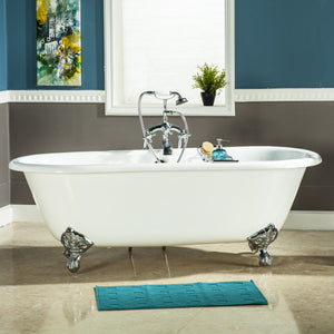 Aqua Eden VCTND603017NB1 60-Inch Cast Iron Double Ended Clawfoot Tub (No Faucet Drillings), White/Polished Chrome