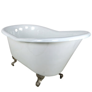 Aqua Eden VCTND6030NT8 60-Inch Cast Iron Single Slipper Clawfoot Tub (No Faucet Drillings), White/Brushed Nickel