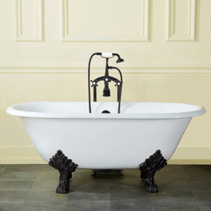 Aqua Eden VCTND603119NC0 60-Inch Cast Iron Double Ended Clawfoot Tub (No Faucet Drillings), White/Matte Black
