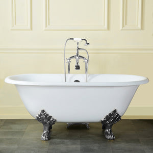 Aqua Eden VCTND603119NC1 60-Inch Cast Iron Double Ended Clawfoot Tub (No Faucet Drillings), White/Polished Chrome