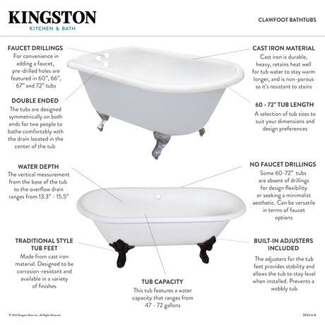 Aqua Eden VCTND603119NC5 60-Inch Cast Iron Double Ended Clawfoot Tub (No Faucet Drillings), White/Oil Rubbed Bronze