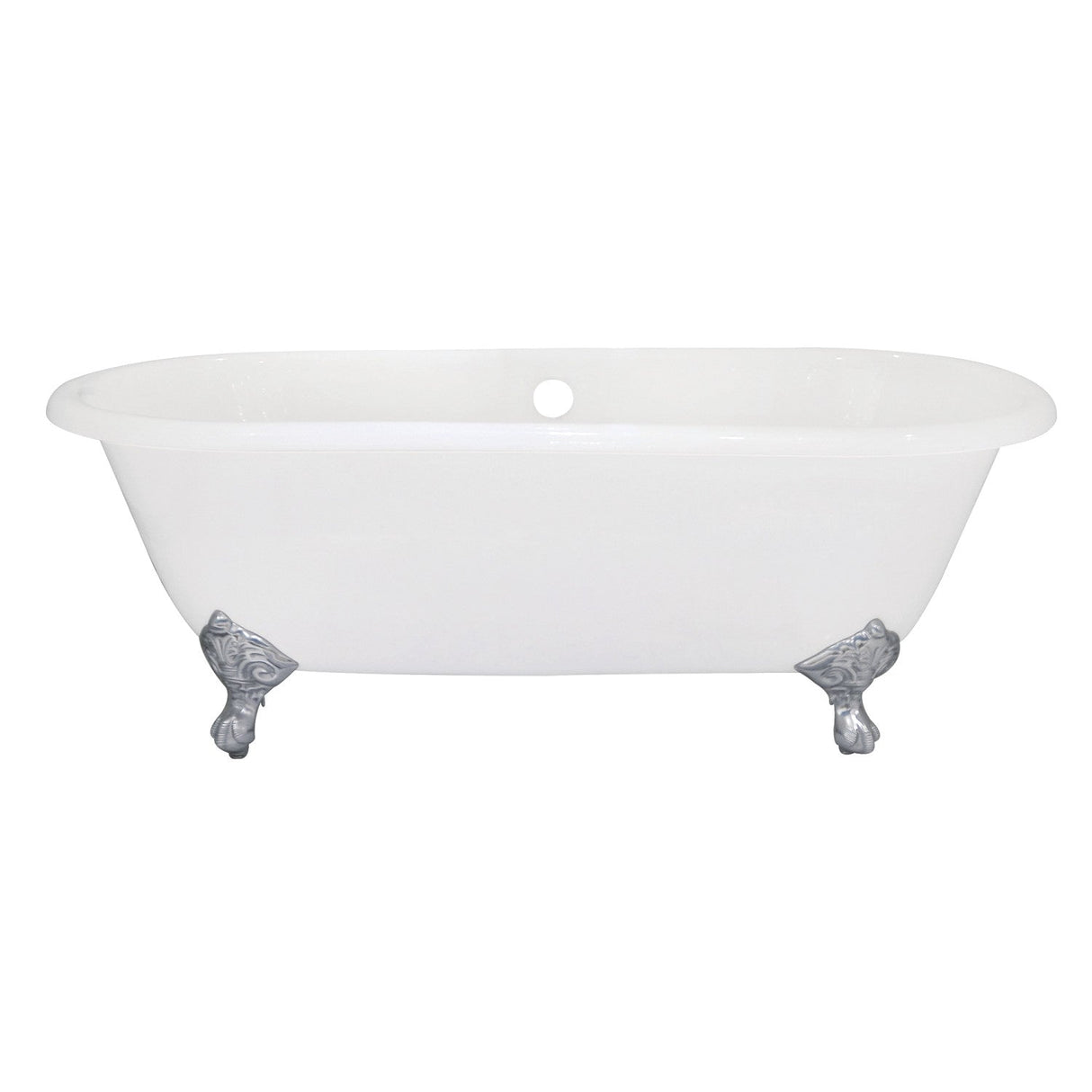 Aqua Eden VCTND663013NB1 66-Inch Cast Iron Double Ended Clawfoot Tub (No Faucet Drillings), White/Polished Chrome