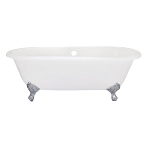 Aqua Eden VCTND663013NB1 66-Inch Cast Iron Double Ended Clawfoot Tub (No Faucet Drillings), White/Polished Chrome