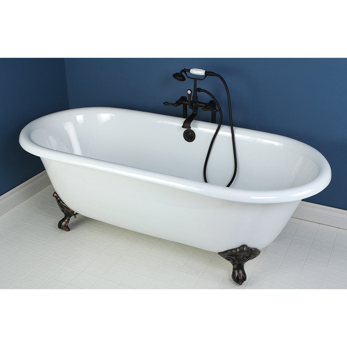 Aqua Eden VCTND663013NB5 66-Inch Cast Iron Double Ended Clawfoot Tub (No Faucet Drillings), White/Oil Rubbed Bronze