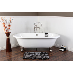 Aqua Eden VCTND663013NB8 66-Inch Cast Iron Double Ended Clawfoot Tub (No Faucet Drillings), White/Brushed Nickel