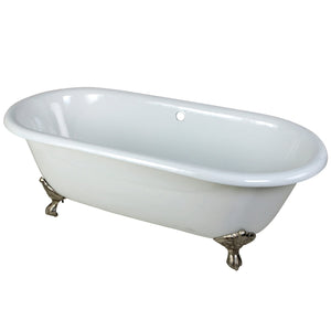 Aqua Eden VCTND663013NB8 66-Inch Cast Iron Double Ended Clawfoot Tub (No Faucet Drillings), White/Brushed Nickel