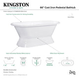 Aqua Eden VCTND663024 66-Inch Cast Iron Double Ended Pedestal Tub (No Faucet Drillings), White