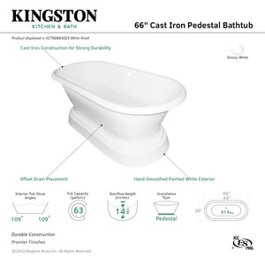 Aqua Eden VCTND663025 66-Inch Cast Iron Double Ended Pedestal Tub (No Faucet Drillings), White