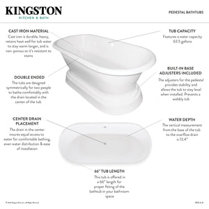 Aqua Eden VCTND663025 66-Inch Cast Iron Double Ended Pedestal Tub (No Faucet Drillings), White