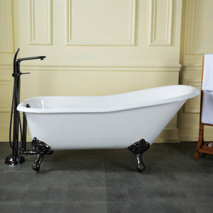 Aqua Eden VCTND6630NF0 67-Inch Cast Iron Single Slipper Clawfoot Tub (No Faucet Drillings), White/Matte Black
