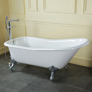 Aqua Eden VCTND6630NF1 67-Inch Cast Iron Single Slipper Clawfoot Tub (No Faucet Drillings), White/Polished Chrome