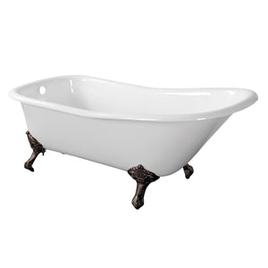 Aqua Eden VCTND6630NF5 67-Inch Cast Iron Single Slipper Clawfoot Tub (No Faucet Drillings), White/Oil Rubbed Bronze