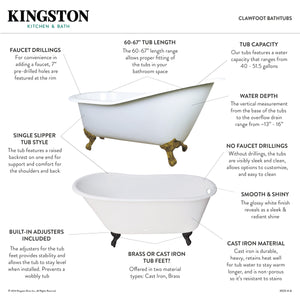 Aqua Eden VCTND6630NF8 67-Inch Cast Iron Single Slipper Clawfoot Tub (No Faucet Drillings), White/Brushed Nickel