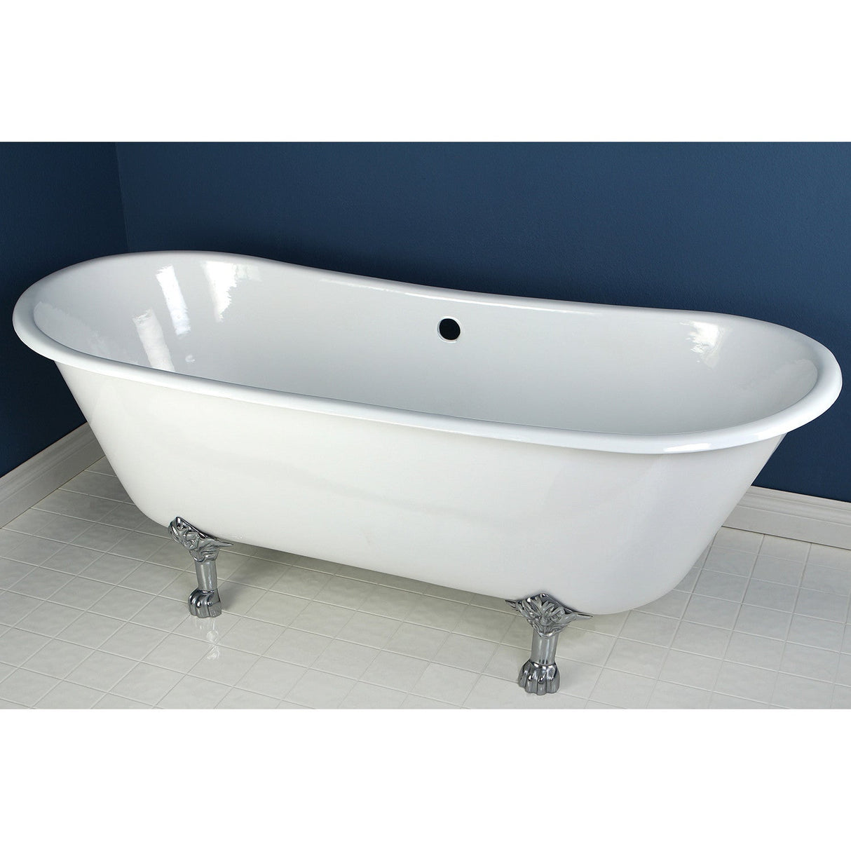 Aqua Eden VCTND6728NH1 67-Inch Cast Iron Double Slipper Clawfoot Tub (No Faucet Drillings), White/Polished Chrome