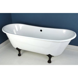Aqua Eden VCTND6728NH5 67-Inch Cast Iron Double Slipper Clawfoot Tub (No Faucet Drillings), White/Oil Rubbed Bronze