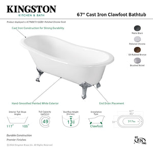 Aqua Eden VCTND673122ZB1 67-Inch Cast Iron Single Slipper Clawfoot Tub (No Faucet Drillings), White/Polished Chrome