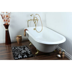 Aqua Eden VCTND673123T2 66-Inch Cast Iron Roll Top Clawfoot Tub (No Faucet Drillings), White/Polished Brass