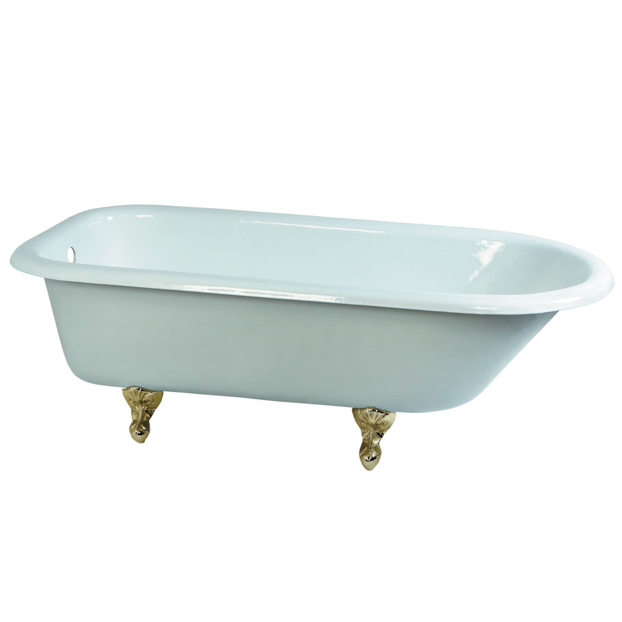Aqua Eden VCTND673123T2 66-Inch Cast Iron Roll Top Clawfoot Tub (No Faucet Drillings), White/Polished Brass