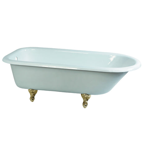 Aqua Eden VCTND673123T2 66-Inch Cast Iron Roll Top Clawfoot Tub (No Faucet Drillings), White/Polished Brass