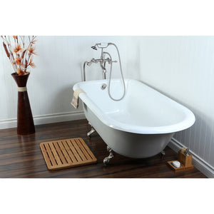 Aqua Eden VCTND673123T8 66-Inch Cast Iron Roll Top Clawfoot Tub (No Faucet Drillings), White/Brushed Nickel