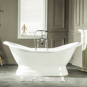 Aqua Eden VCTND723130 72-Inch Cast Iron Double Slipper Pedestal Tub (No Faucet Drillings), White