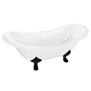 Aqua Eden VCTND7231NC0 72-Inch Cast Iron Double Slipper Clawfoot Tub (No Faucet Drillings), White/Matte Black