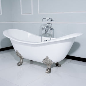 Aqua Eden VCTND7231NC1 72-Inch Cast Iron Double Slipper Clawfoot Tub (No Faucet Drillings), White/Polished Chrome