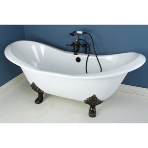 Aqua Eden VCTND7231NC5 72-Inch Cast Iron Double Slipper Clawfoot Tub (No Faucet Drillings), White/Oil Rubbed Bronze
