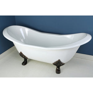 Aqua Eden VCTND7231NC5 72-Inch Cast Iron Double Slipper Clawfoot Tub (No Faucet Drillings), White/Oil Rubbed Bronze