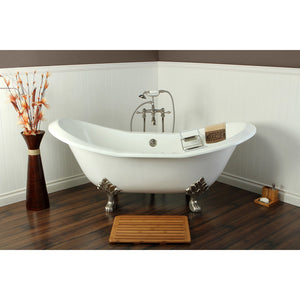 Aqua Eden VCTND7231NC8 72-Inch Cast Iron Double Slipper Clawfoot Tub (No Faucet Drillings), White/Brushed Nickel