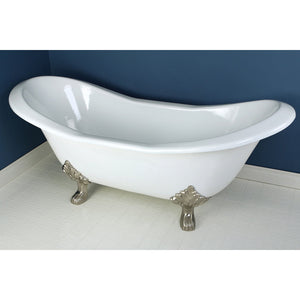 Aqua Eden VCTND7231NC8 72-Inch Cast Iron Double Slipper Clawfoot Tub (No Faucet Drillings), White/Brushed Nickel