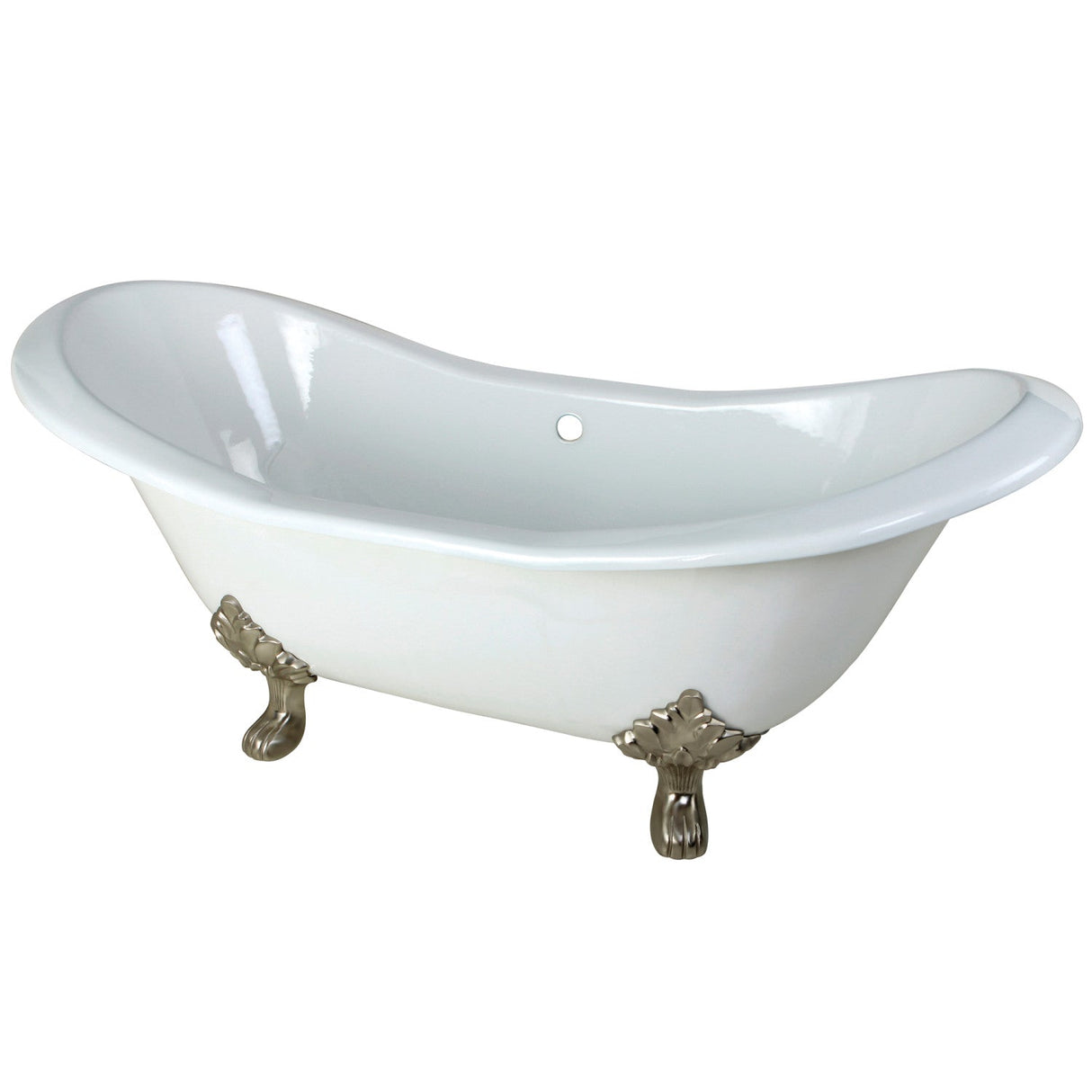 Aqua Eden VCTND7231NC8 72-Inch Cast Iron Double Slipper Clawfoot Tub (No Faucet Drillings), White/Brushed Nickel