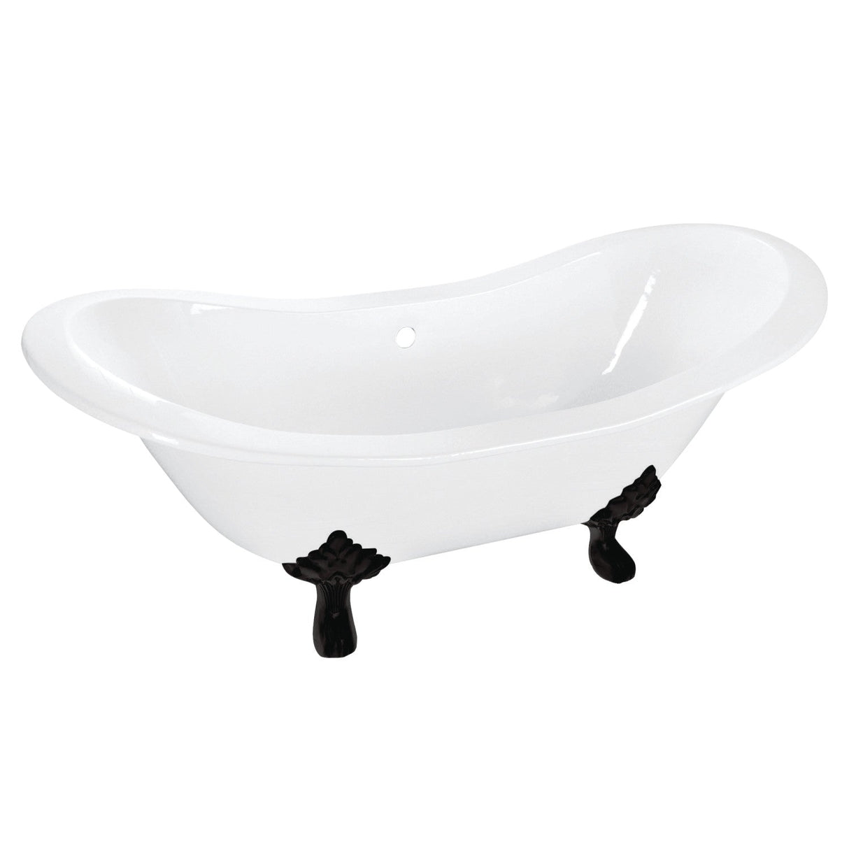 Aqua Eden VCTNDS6130NC0 61-Inch Cast Iron Double Slipper Clawfoot Tub (No Faucet Drillings), White/Matte Black