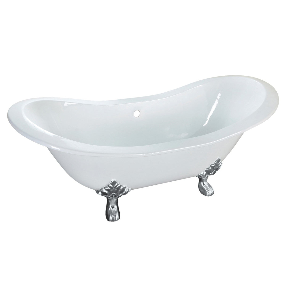 Aqua Eden VCTNDS6130NC1 61-Inch Cast Iron Double Slipper Clawfoot Tub (No Faucet Drillings), White/Polished Chrome