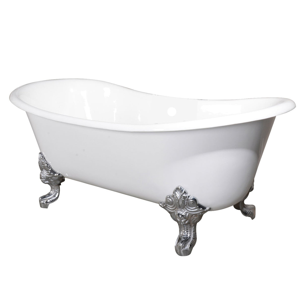 Aqua Eden VCTNDS6731NL1 67-Inch Cast Iron Double Slipper Clawfoot Tub (No Faucet Drillings), White/Polished Chrome